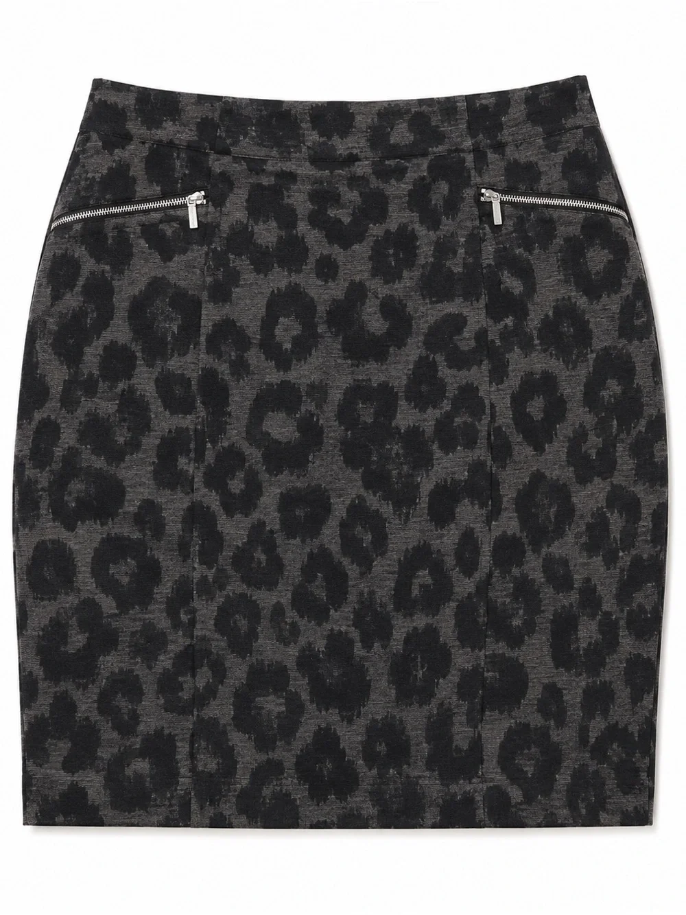 MICHAEL Michael Kors 16W Charcoal Black Leopard Print Zip Pocket Pencil Skirt